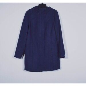 Tommy Hilfiger Wool Blend Fitted Coat W/Hood & Hidden Zipper & Snap Front Sz M